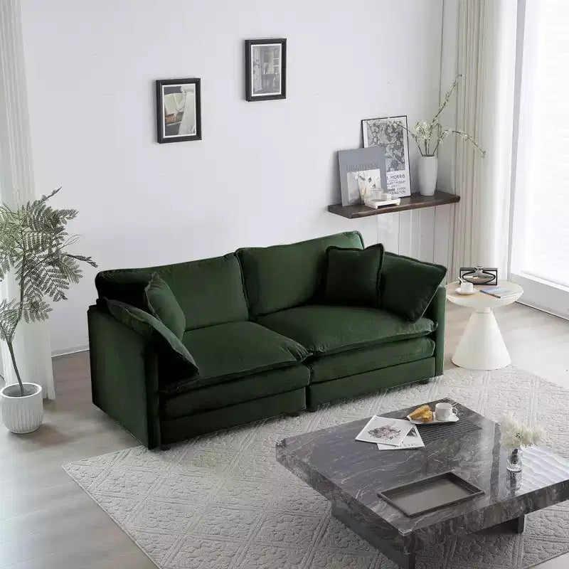 Modern Fabric Loveseat Sofa Couch for Living Room Upholstered Large Size Deep Seat 2-Seat Sofa with 4 Pillows Beige Chenille