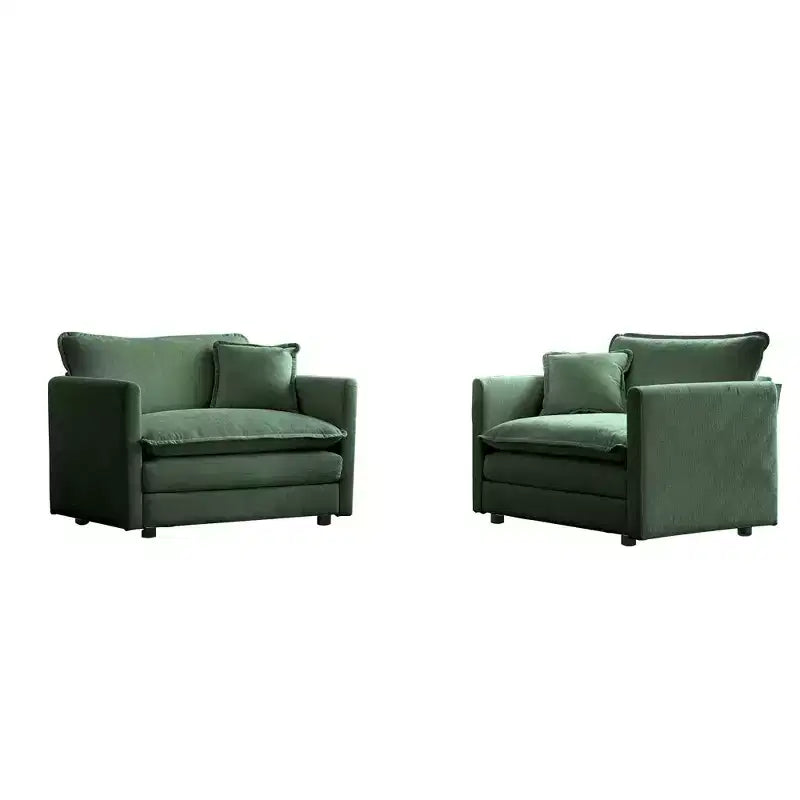 Set of 2 High End Chenille Upholstered Armchairs Living Room Side Chairs with Toss Pillow Green Chenille Accent Chairs Sofa