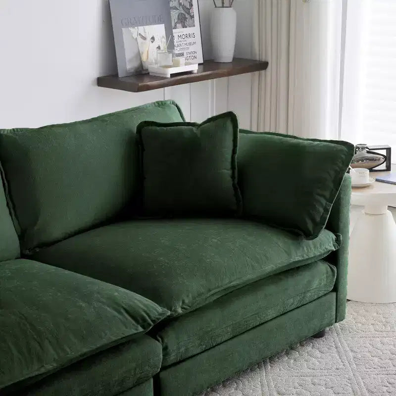 Set of 2 High End Chenille Upholstered Armchairs Living Room Side Chairs with Toss Pillow Green Chenille Accent Chairs Sofa