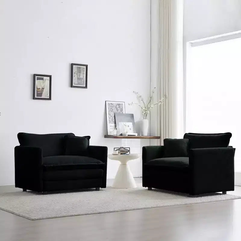 Set of 2 High End Chenille Upholstered Armchairs Living Room Side Chairs with Toss Pillow Green Chenille Accent Chairs Sofa