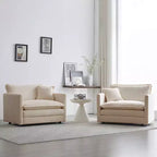 Set of 2 High End Chenille Upholstered Armchairs Living Room Side Chairs with Toss Pillow Green Chenille Accent Chairs Sofa
