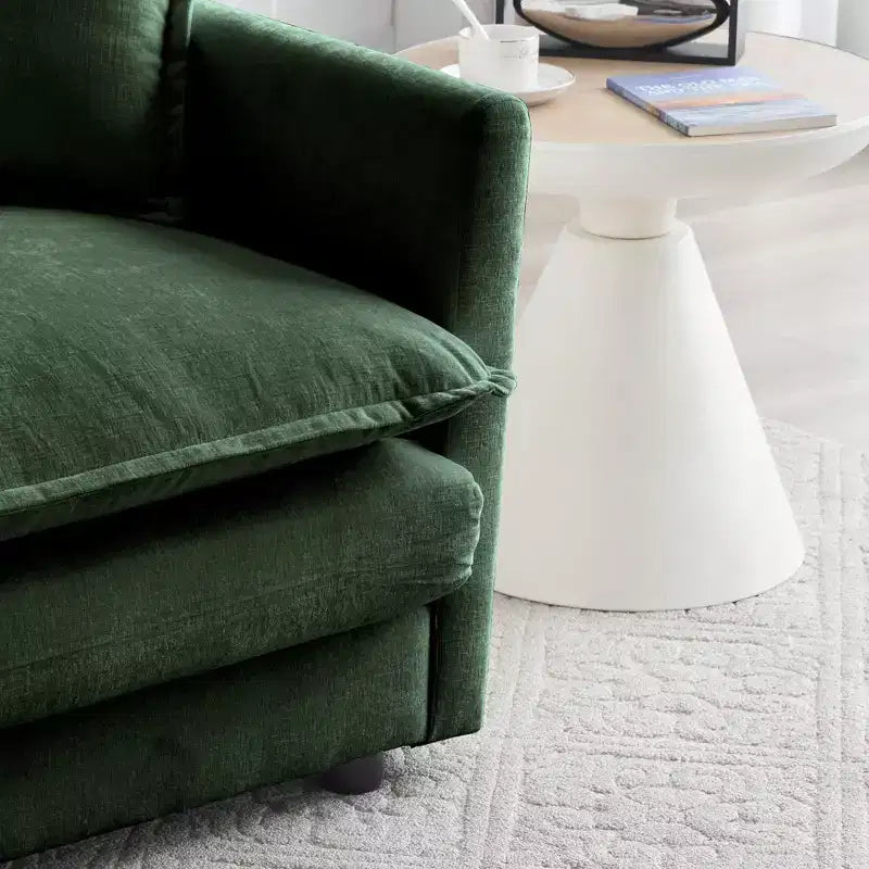 Comfy Deep Single Seat Sofa Upholstered Reading Armchair Living Room Chair White Chenille Fabric 1 Toss Pillow