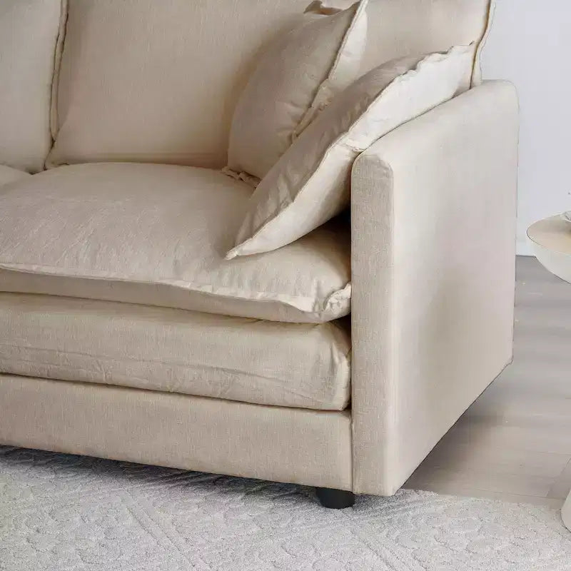 Comfy Deep Single Seat Sofa Upholstered Reading Armchair Living Room Chair White Chenille Fabric 1 Toss Pillow