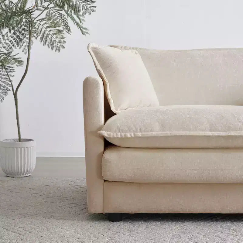 Comfy Deep Single Seat Sofa Upholstered Reading Armchair Living Room Chair White Chenille Fabric 1 Toss Pillow