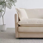 Comfy Deep Single Seat Sofa Upholstered Reading Armchair Living Room Chair White Chenille Fabric 1 Toss Pillow