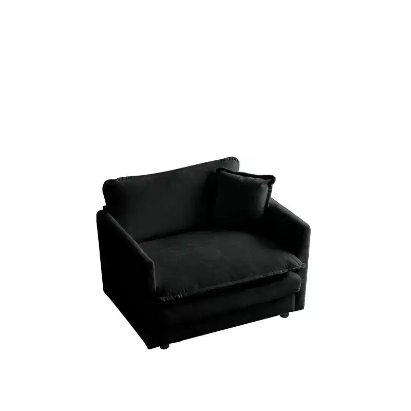 Comfy Deep Single Seat Sofa Upholstered Reading Armchair Living Room Chair White Chenille Fabric 1 Toss Pillow