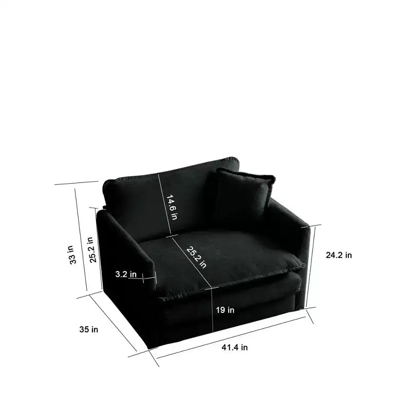 Comfy Deep Single Seat Sofa Upholstered Reading Armchair Living Room Chair White Chenille Fabric 1 Toss Pillow