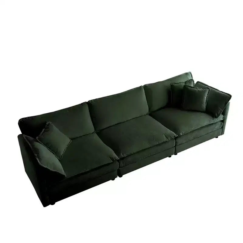 Mid-Century Modern Couch 3-Seater Sofa with 2 Armrest Pillows and 3 Toss Pillows Couch for Living Room Beige Chenille