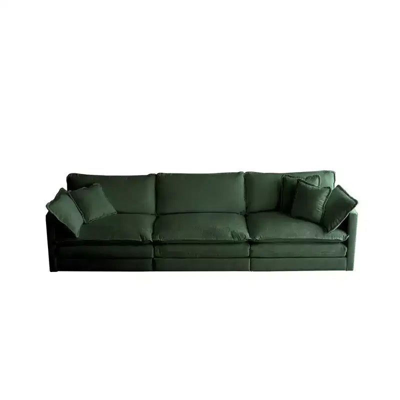 Mid-Century Modern Couch 3-Seater Sofa with 2 Armrest Pillows and 3 Toss Pillows Couch for Living Room Beige Chenille