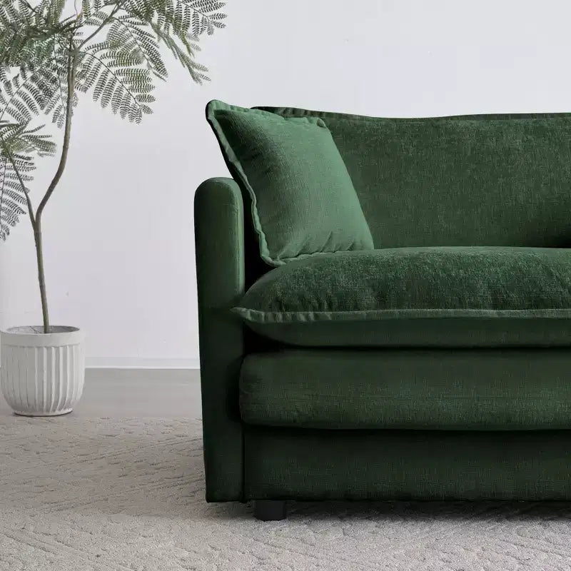 Mid-Century Modern Couch 3-Seater Sofa with 2 Armrest Pillows and 3 Toss Pillows Couch for Living Room Beige Chenille