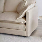 Mid-Century Modern Couch 3-Seater Sofa with 2 Armrest Pillows and 3 Toss Pillows Couch for Living Room Beige Chenille