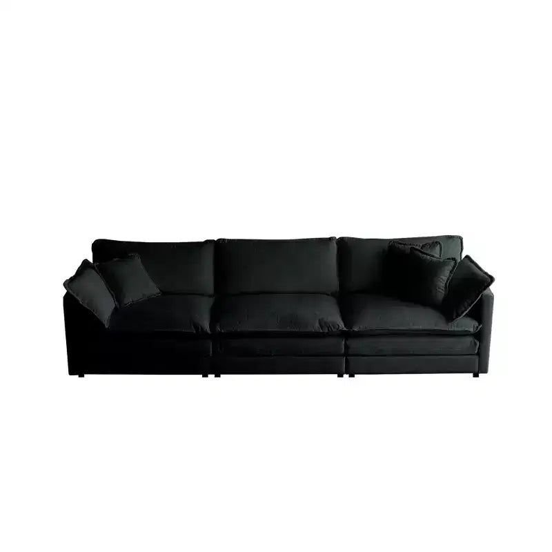 Mid-Century Modern Couch 3-Seater Sofa with 2 Armrest Pillows and 3 Toss Pillows Couch for Living Room Beige Chenille