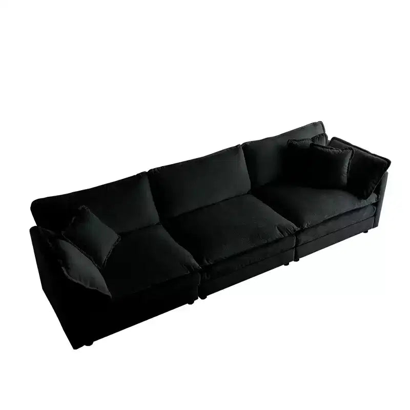 Mid-Century Modern Couch 3-Seater Sofa with 2 Armrest Pillows and 3 Toss Pillows Couch for Living Room Beige Chenille