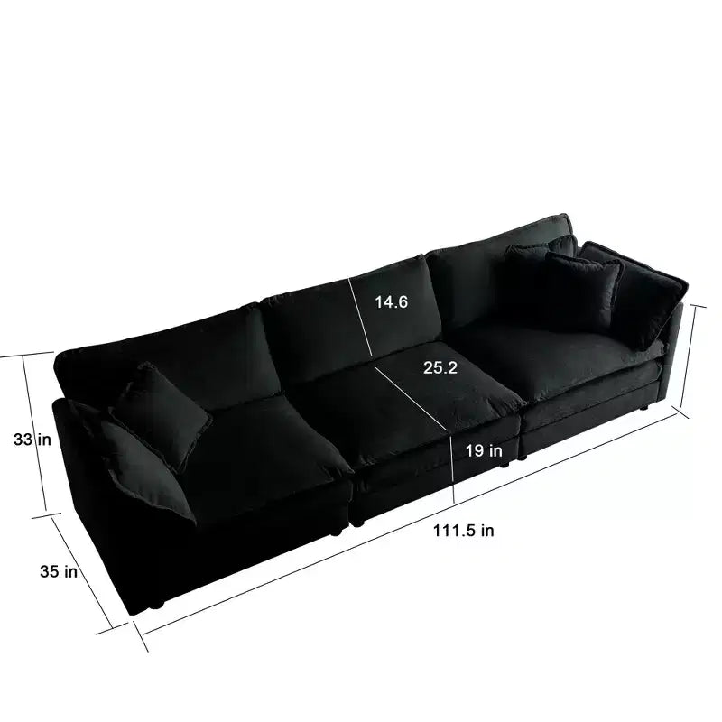Mid-Century Modern Couch 3-Seater Sofa with 2 Armrest Pillows and 3 Toss Pillows Couch for Living Room Beige Chenille