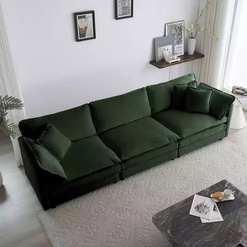 Mid-Century Modern Couch 3-Seater Sofa with 2 Armrest Pillows and 3 Toss Pillows Couch for Living Room Beige Chenille