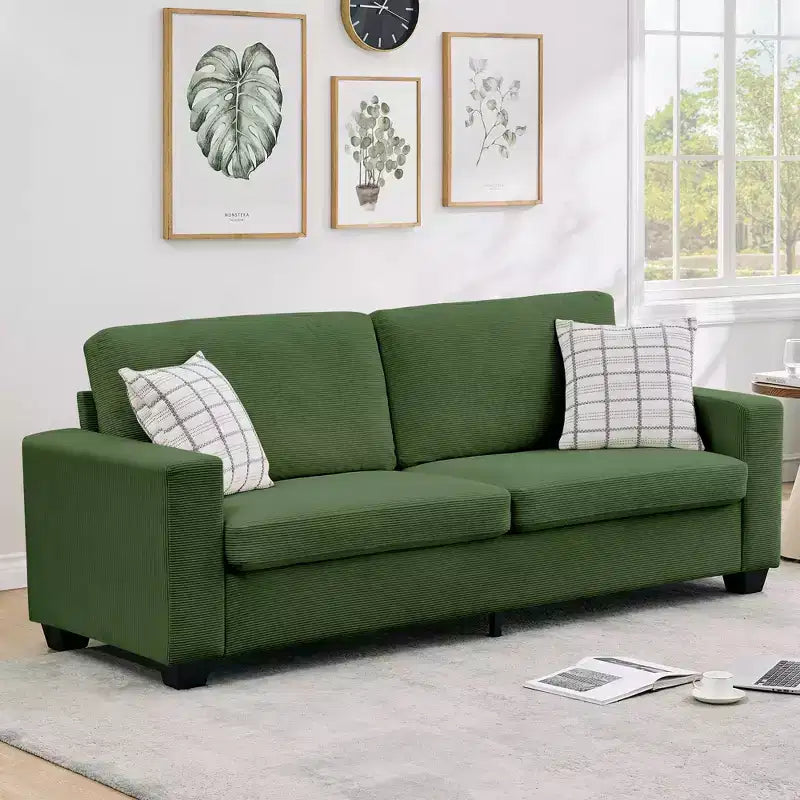 83 Modern Sofa, Corduroy 3 Seater Deep Seat Couch with Wide Armrest, Removable Washable Cushion Cover, Comfy Sofa