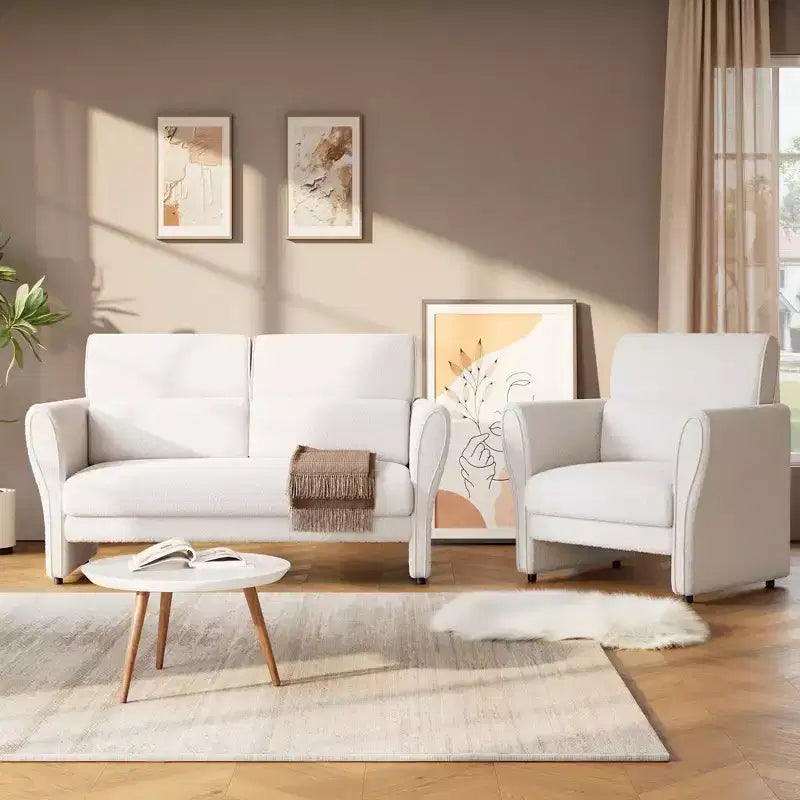 Loveseat Sofa for Living Room, Modern Boucle Upholstered Couch with Lumbar Pillow, Deep Seat Loveseat
