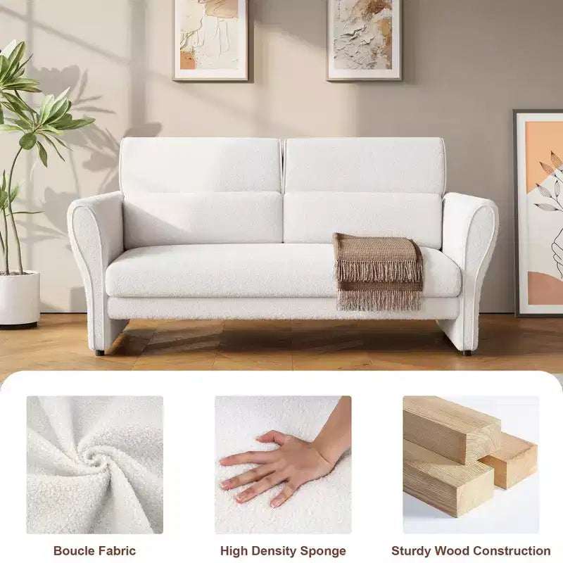 Loveseat Sofa for Living Room, Modern Boucle Upholstered Couch with Lumbar Pillow, Deep Seat Loveseat