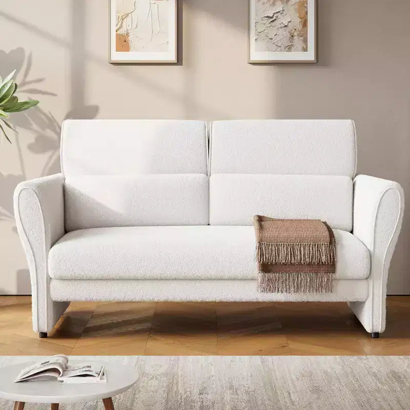 Loveseat Sofa for Living Room, Modern Boucle Upholstered Couch with Lumbar Pillow, Deep Seat Loveseat