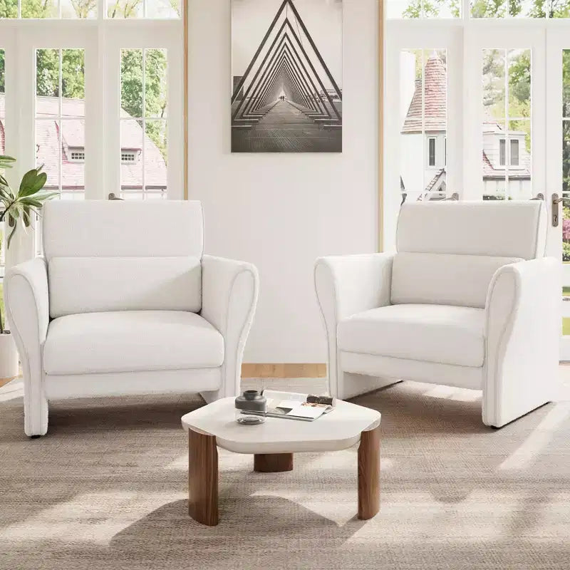 Loveseat Sofa for Living Room, Modern Boucle Upholstered Couch with Lumbar Pillow, Deep Seat Loveseat