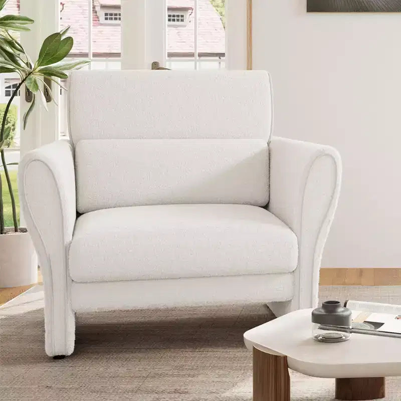 Loveseat Sofa for Living Room, Modern Boucle Upholstered Couch with Lumbar Pillow, Deep Seat Loveseat