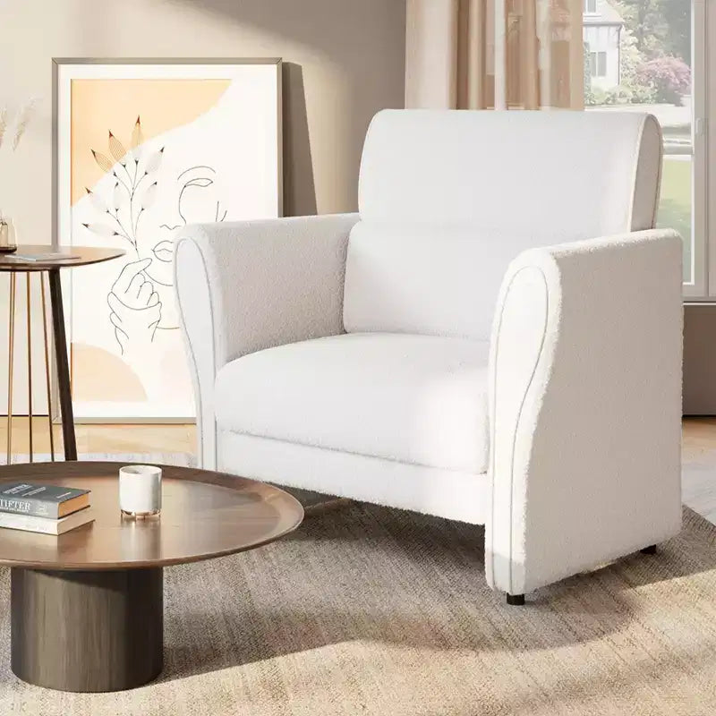 Loveseat Sofa for Living Room, Modern Boucle Upholstered Couch with Lumbar Pillow, Deep Seat Loveseat