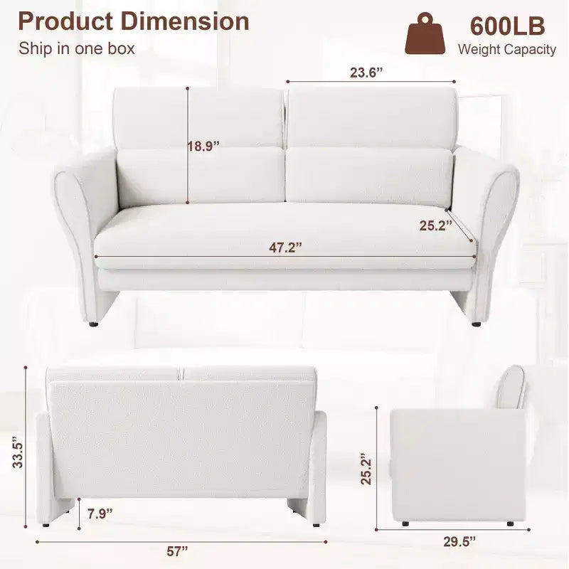 Loveseat Sofa for Living Room, Modern Boucle Upholstered Couch with Lumbar Pillow, Deep Seat Loveseat