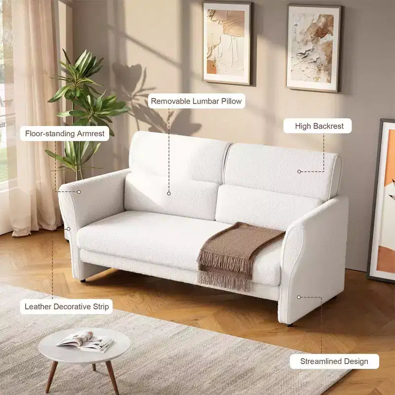Loveseat Sofa for Living Room, Modern Boucle Upholstered Couch with Lumbar Pillow, Deep Seat Loveseat