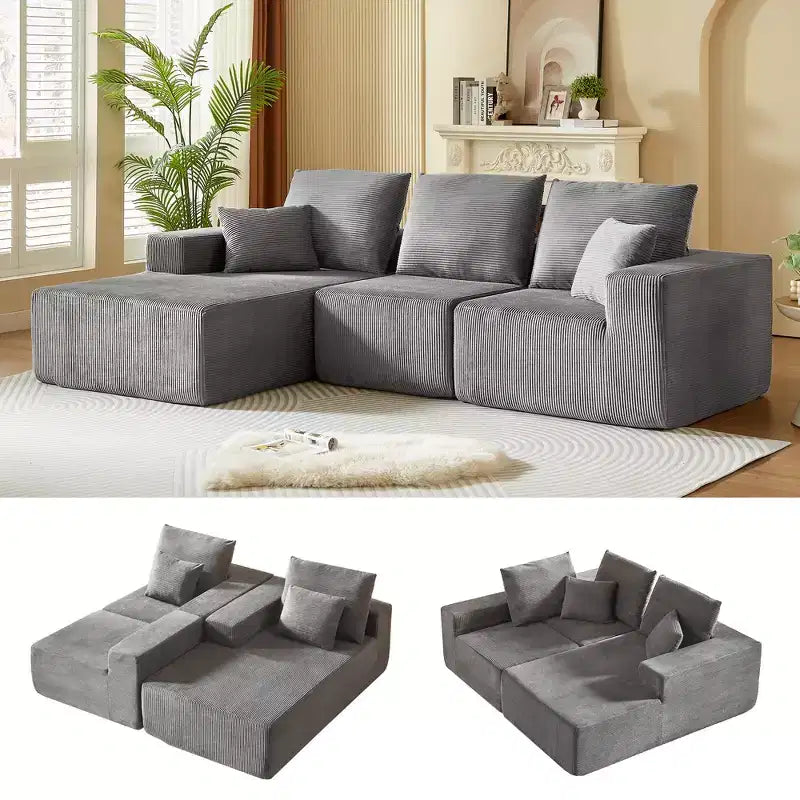 Canapé sectionnel modulaire Whisen avec méridienne, canapé en nuage en forme de L, aucun assemblage requis