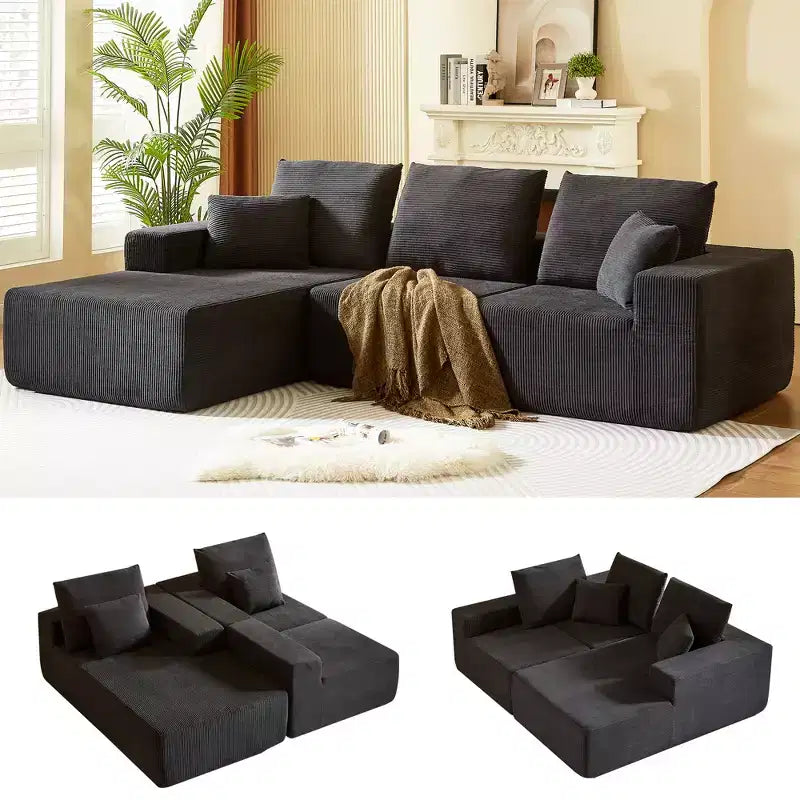 Canapé sectionnel modulaire Whisen avec méridienne, canapé en nuage en forme de L, aucun assemblage requis
