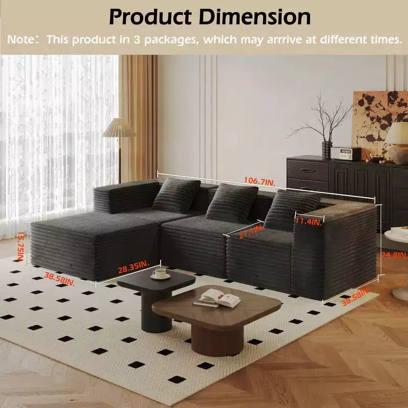 Canapé sectionnel modulaire Whisen avec méridienne, canapé en nuage en forme de L, aucun assemblage requis