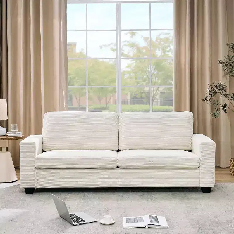 83 Comfy Corduroy Couches, Modern Upholstered Sofa, Cloud Couch, for Living Room, Apartment, Beige