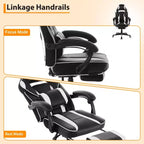 Chaise de gamer pivotante à 360° et réglable en hauteur avec repose-pieds rétractable et support lombaire ergonomique, en cuir PU, avec appui-tête pour le bureau