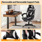 Chaise de gamer pivotante à 360° et réglable en hauteur avec repose-pieds rétractable et support lombaire ergonomique, en cuir PU, avec appui-tête pour le bureau