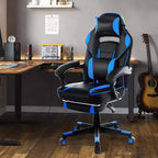 Chaise de gamer pivotante à 360° et réglable en hauteur avec repose-pieds rétractable et support lombaire ergonomique, en cuir PU, avec appui-tête pour le bureau