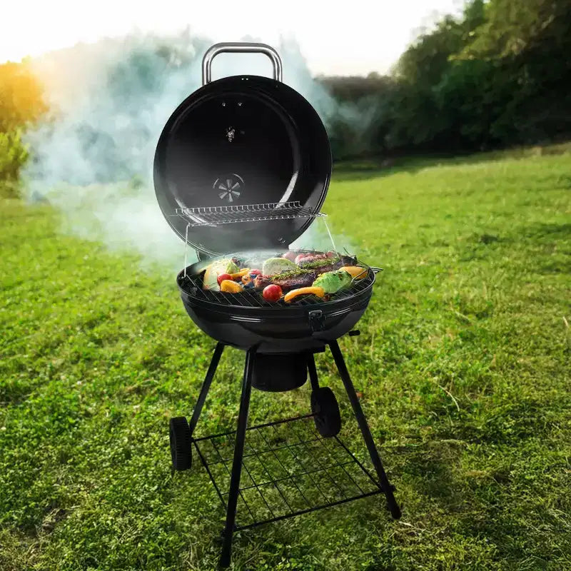 Barbecue charbon de bois Kettle Grill Boss, couvercle en porcelaine, grande surface de cuisson