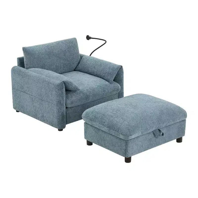 Merax Multifunctional Chenille Single Sofa with Storage Ottoman and Cushioned Armrest Pillows