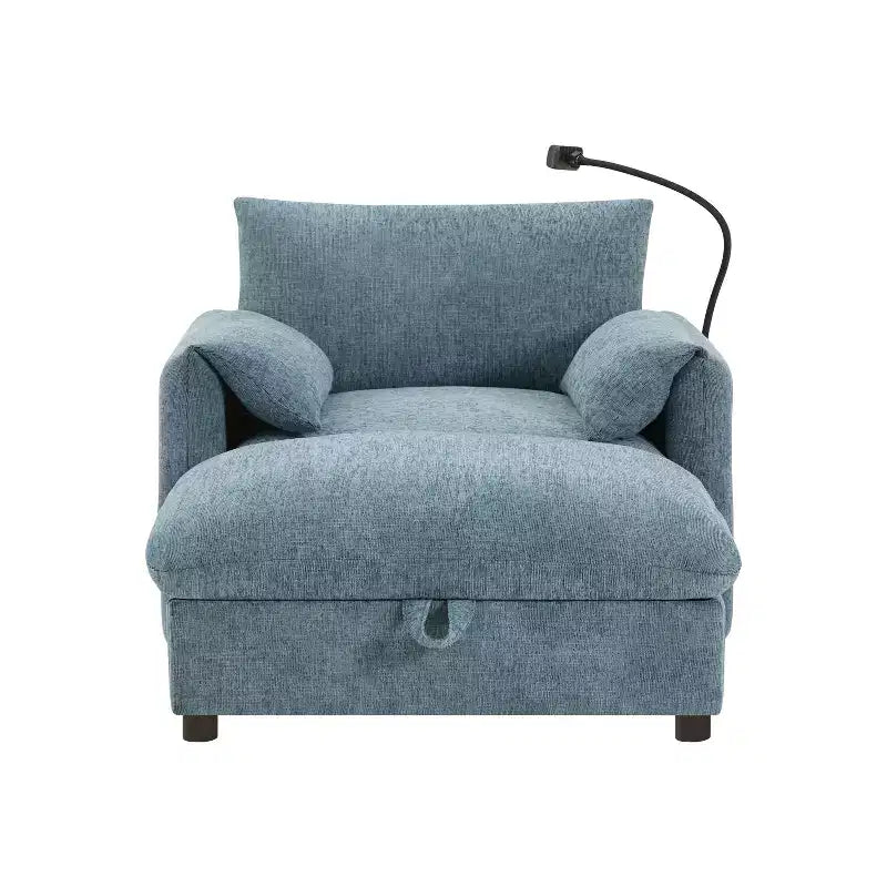 Merax Multifunctional Chenille Single Sofa with Storage Ottoman and Cushioned Armrest Pillows