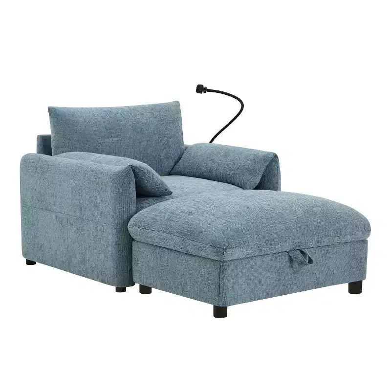 Merax Multifunctional Chenille Single Sofa with Storage Ottoman and Cushioned Armrest Pillows