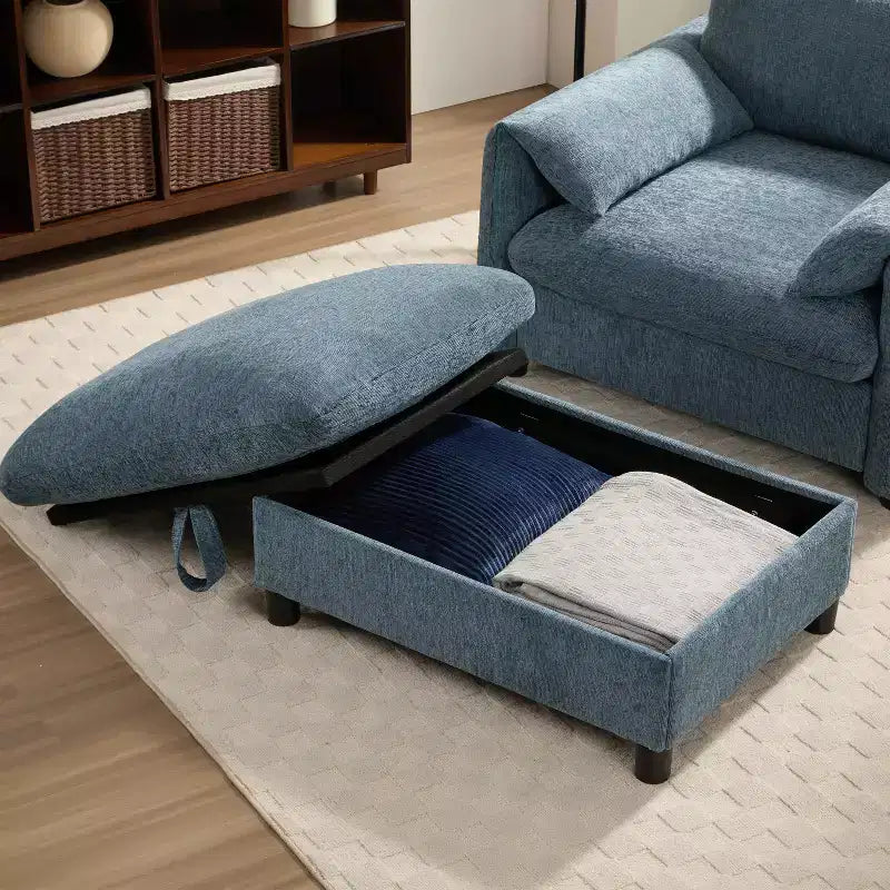 Merax Multifunctional Chenille Single Sofa with Storage Ottoman and Cushioned Armrest Pillows