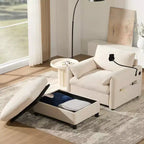 Merax Multifunctional Chenille Single Sofa with Storage Ottoman and Cushioned Armrest Pillows
