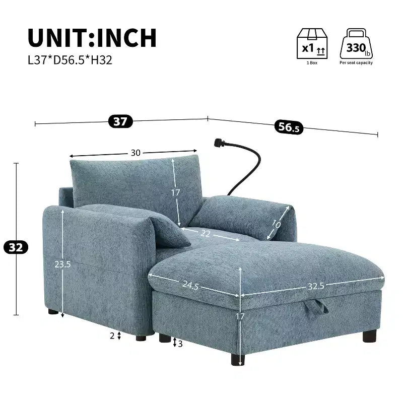 Merax Multifunctional Chenille Single Sofa with Storage Ottoman and Cushioned Armrest Pillows