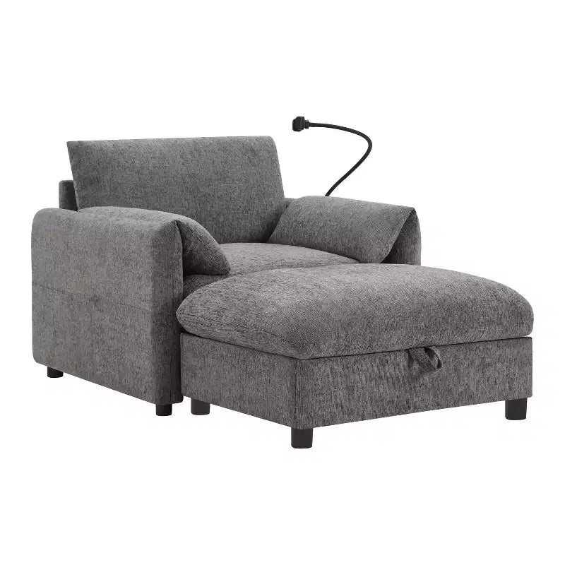 Merax Multifunctional Chenille Single Sofa with Storage Ottoman and Cushioned Armrest Pillows
