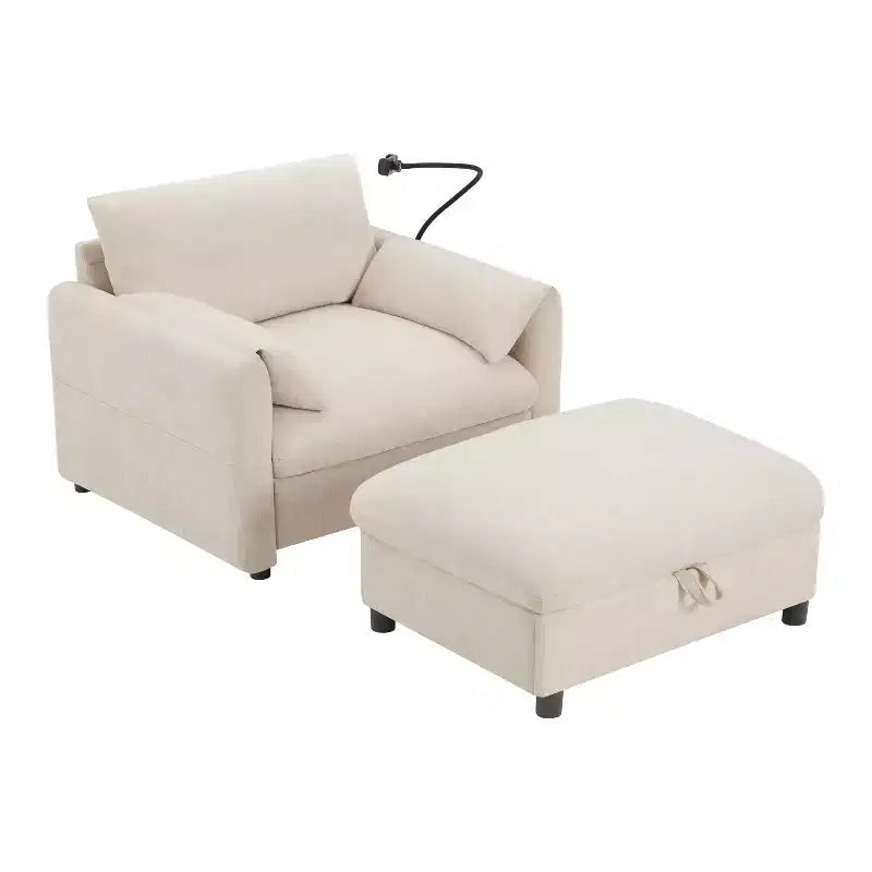 Merax Multifunctional Chenille Single Sofa with Storage Ottoman and Cushioned Armrest Pillows
