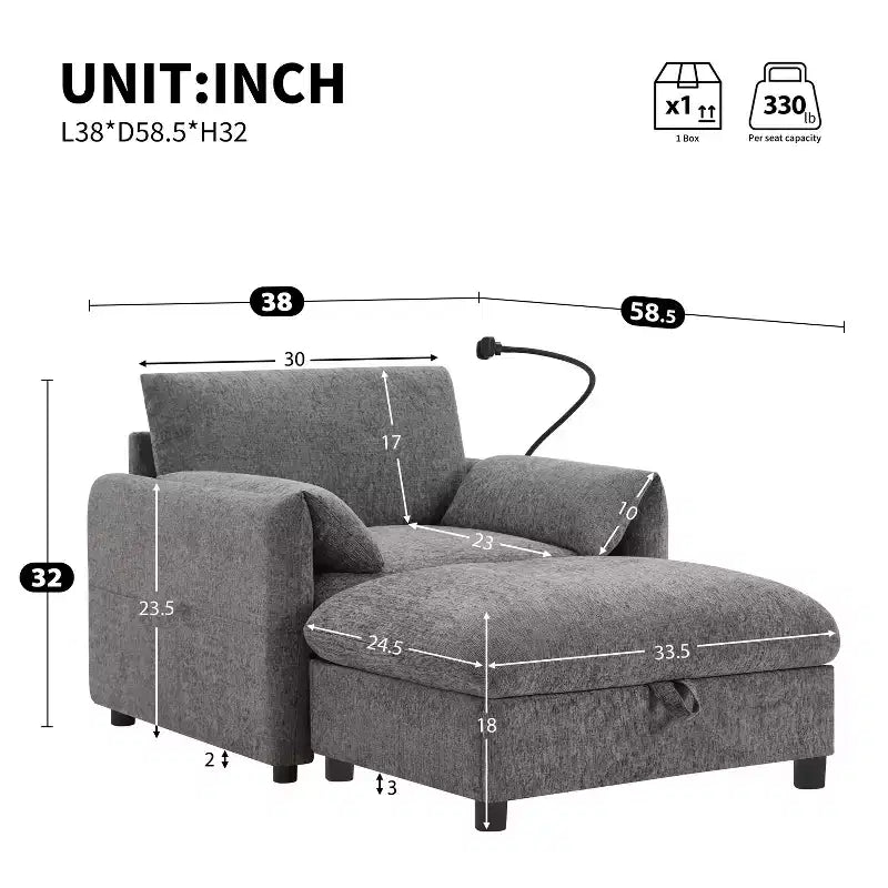 Merax Multifunctional Chenille Single Sofa with Storage Ottoman and Cushioned Armrest Pillows
