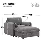 Merax Multifunctional Chenille Single Sofa with Storage Ottoman and Cushioned Armrest Pillows