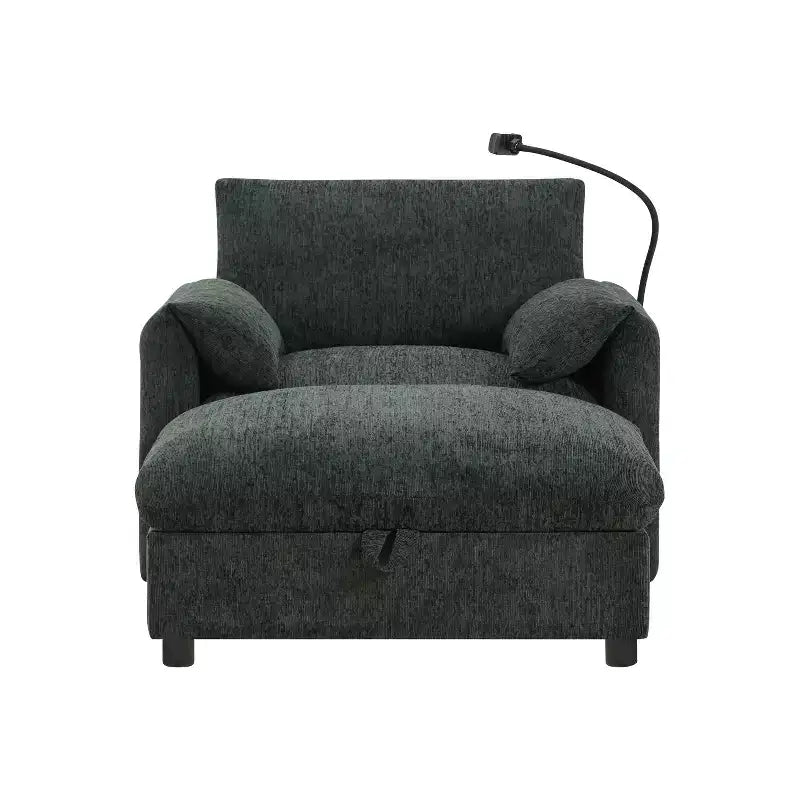 Merax Multifunctional Chenille Single Sofa with Storage Ottoman and Cushioned Armrest Pillows