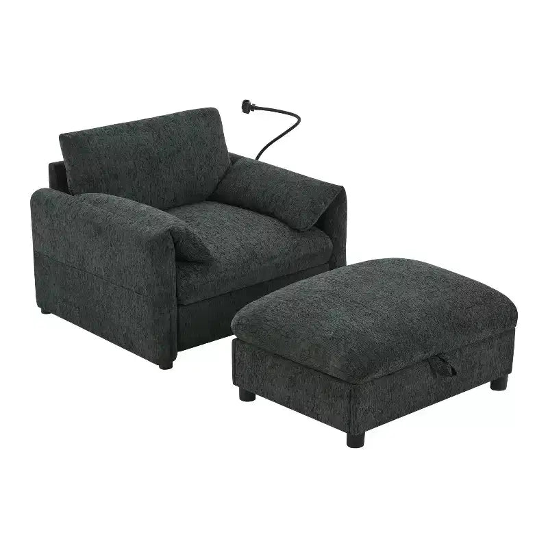 Merax Multifunctional Chenille Single Sofa with Storage Ottoman and Cushioned Armrest Pillows