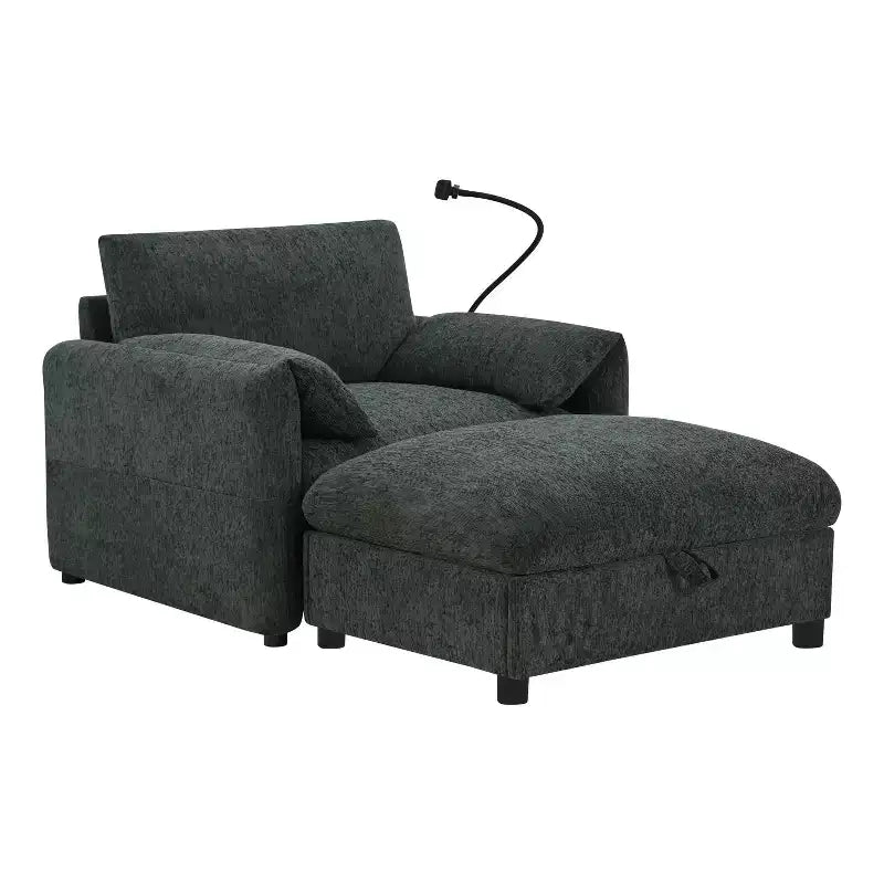 Merax Multifunctional Chenille Single Sofa with Storage Ottoman and Cushioned Armrest Pillows