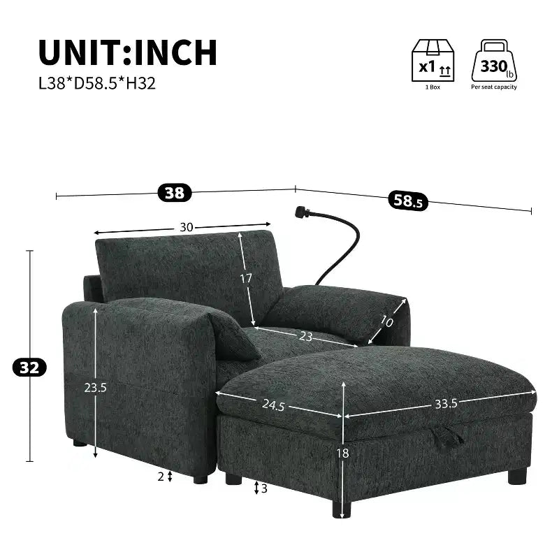 Merax Multifunctional Chenille Single Sofa with Storage Ottoman and Cushioned Armrest Pillows